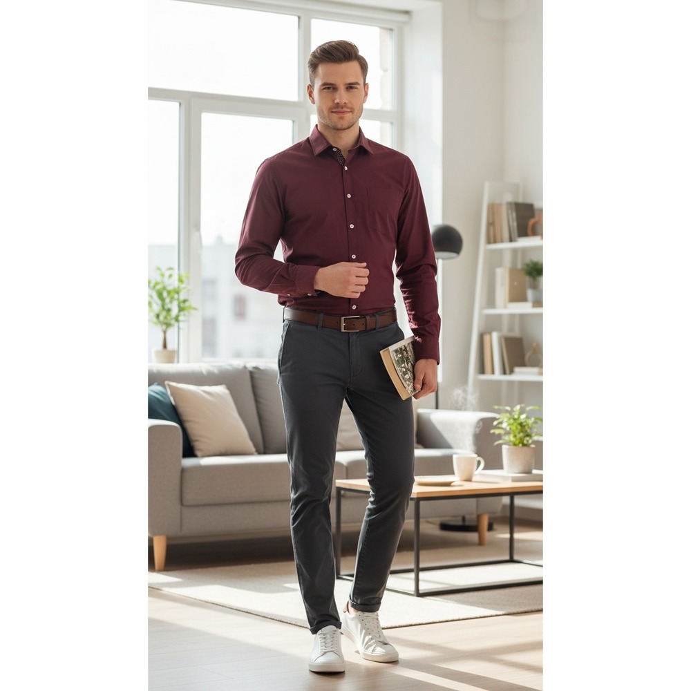 Maeve by Anthropologie Mens Burgundy Button Down Shirt Long Sleeve Medium Maroon
